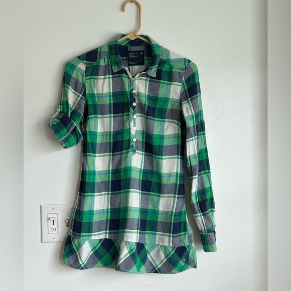 American Eagle 2009 Plaid Flannel Shirt Blue & Green - Picture 2 of 8